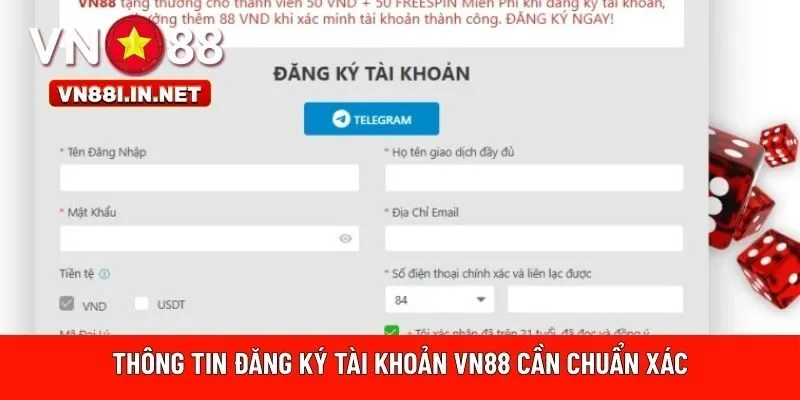 Thông tin đăng ký tài khoản VN88 
